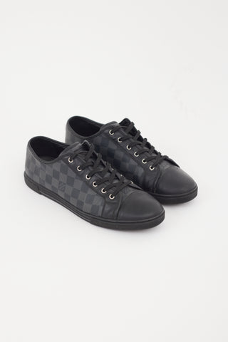 Louis Vuitton Black 
Grey Leather Damier Ebene Monogram Sneaker