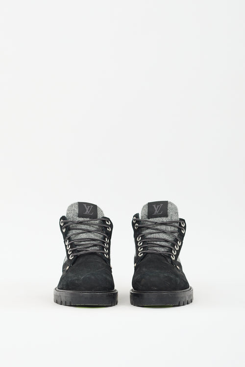 Louis Vuitton Black 
Grey Suede Oberkampf Hiking Boot