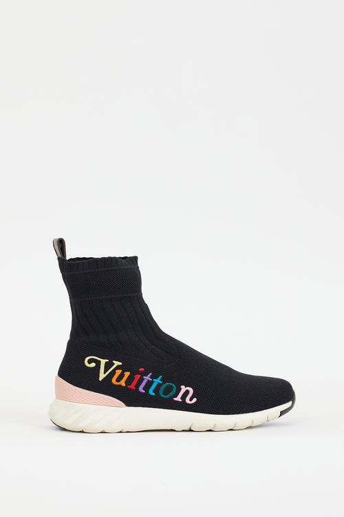 Louis Vuitton Black 
Multicolour Embroidered Logo Aftergame Knit Sneaker