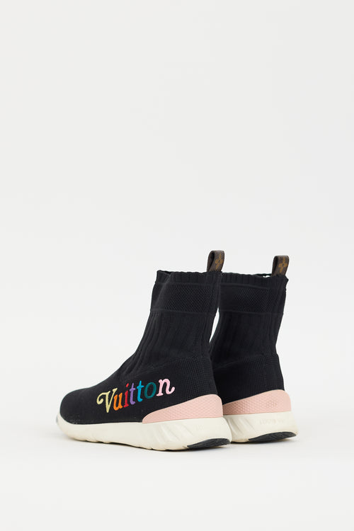 Louis Vuitton Black 
Multicolour Embroidered Logo Aftergame Knit Sneaker