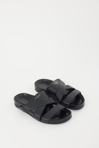 Louis Vuitton Black 
Gold Mirabeau Leather Sandal