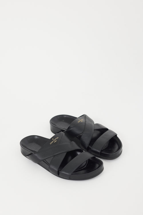 Louis Vuitton Black 
Gold Mirabeau Leather Sandal