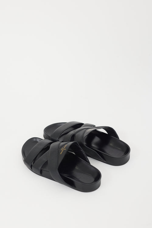 Louis Vuitton Black 
Gold Mirabeau Leather Sandal