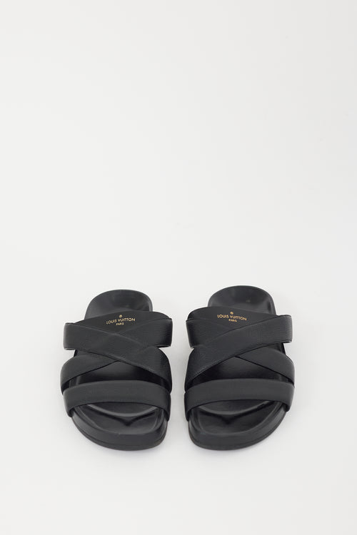 Louis Vuitton Black 
Gold Mirabeau Leather Sandal