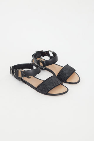 Louis Vuitton Black Leather Rhinestone Sandal