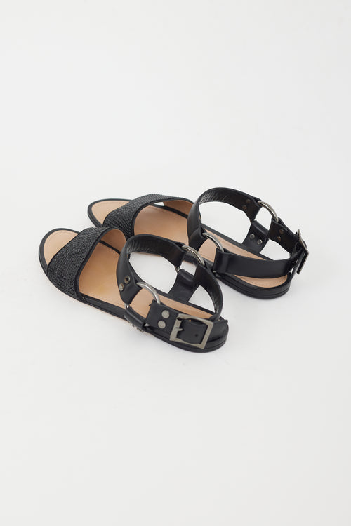 Louis Vuitton Black Leather Rhinestone Sandal