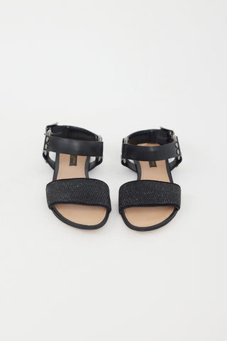 Louis Vuitton Black Leather Rhinestone Sandal