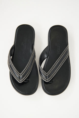 Louis Vuitton Black Leather Contrast Stitch Sandal