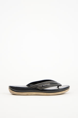 Louis Vuitton Black Leather Contrast Stitch Sandal