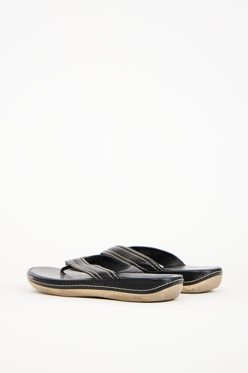 Louis Vuitton Black Leather Contrast Stitch Sandal