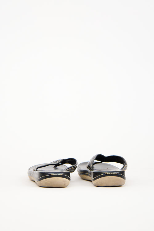 Louis Vuitton Black Leather Contrast Stitch Sandal