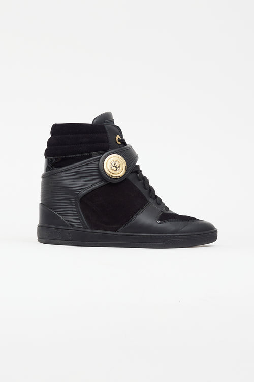 Louis Vuitton Black Leather 
Suede Wedge Sneaker