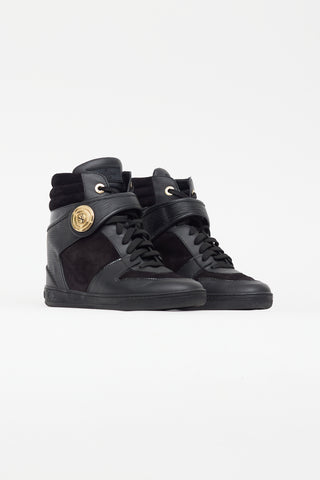 Louis Vuitton Black Leather 
Suede Wedge Sneaker