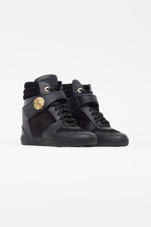 Louis Vuitton Black Leather 
Suede Wedge Sneaker