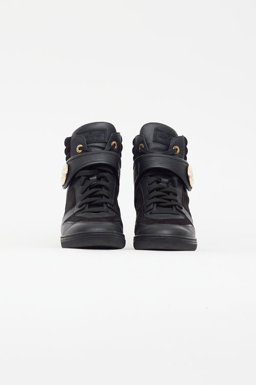 Louis Vuitton Black Leather 
Suede Wedge Sneaker