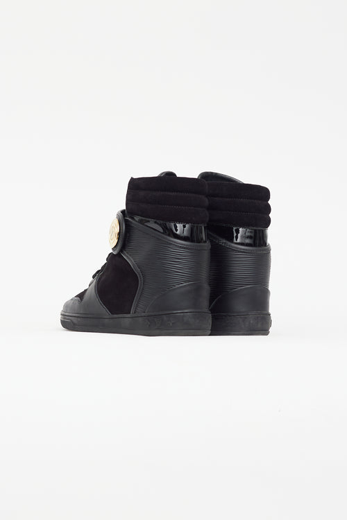 Louis Vuitton Black Leather 
Suede Wedge Sneaker