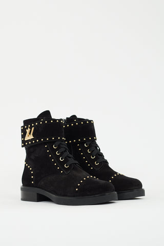 Louis Vuitton Black Suede Studded Wonderland Flat Ranger Boot