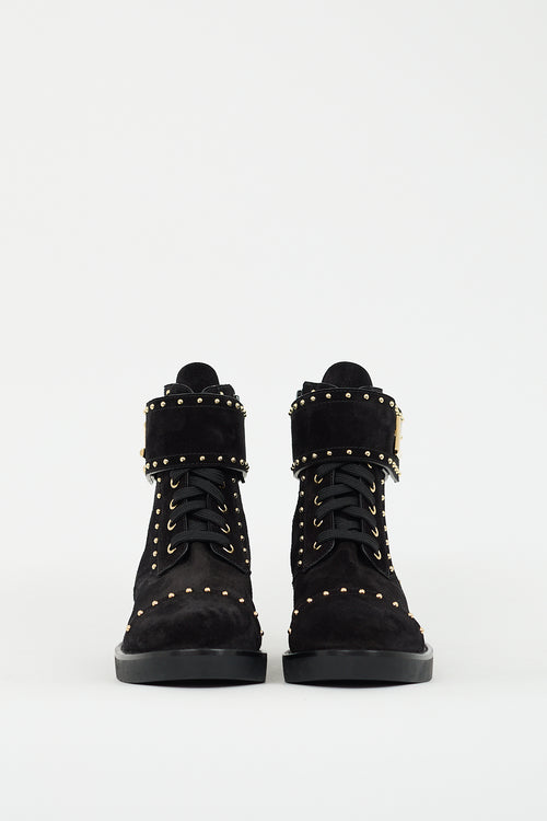 Louis Vuitton Black Suede Studded Wonderland Flat Ranger Boot