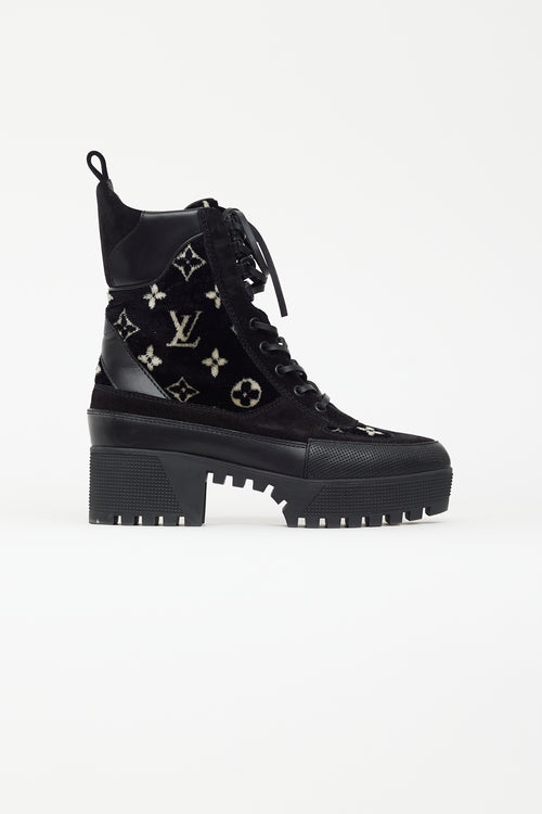 Louis Vuitton Black 
White Monogram Laureate Platform Desert Boot