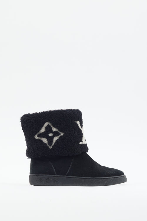 Louis Vuitton Black 
White Mono Sherpa Boot