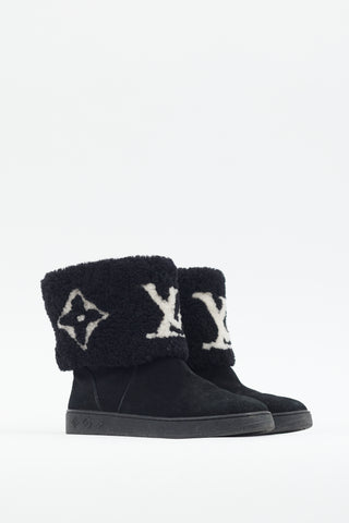 Louis Vuitton Black 
White Mono Sherpa Boot