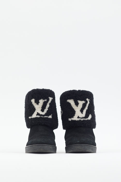 Louis Vuitton Black 
White Mono Sherpa Boot