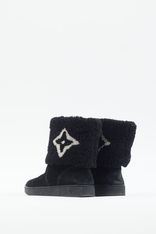 Louis Vuitton Black 
White Mono Sherpa Boot