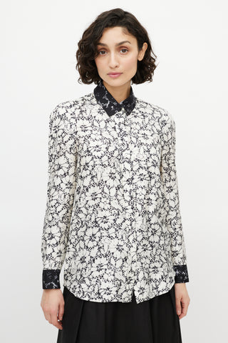 Louis Vuitton Black 
White Silk Floral Shirt