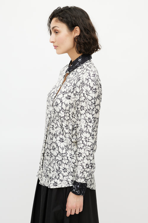 Louis Vuitton Black 
White Silk Floral Shirt