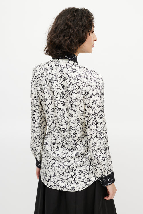 Louis Vuitton Black 
White Silk Floral Shirt