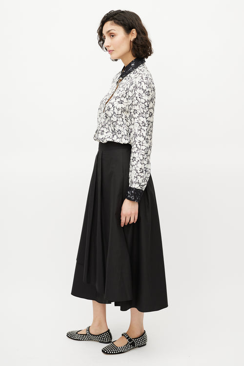 Louis Vuitton Black 
White Silk Floral Shirt