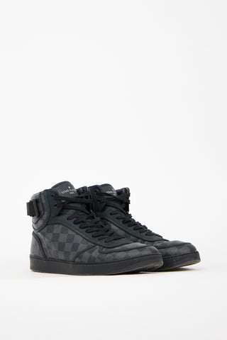 Louis Vuitton Black Leather Damier Rivoli High Sneaker