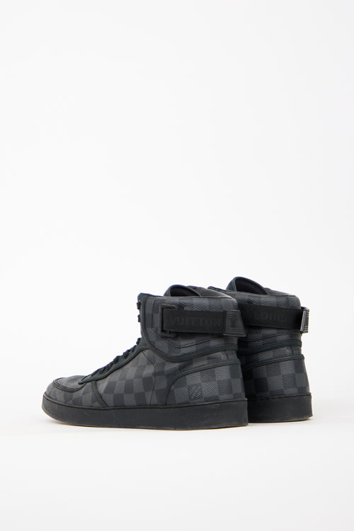 Louis Vuitton Black Leather Damier Rivoli High Sneaker