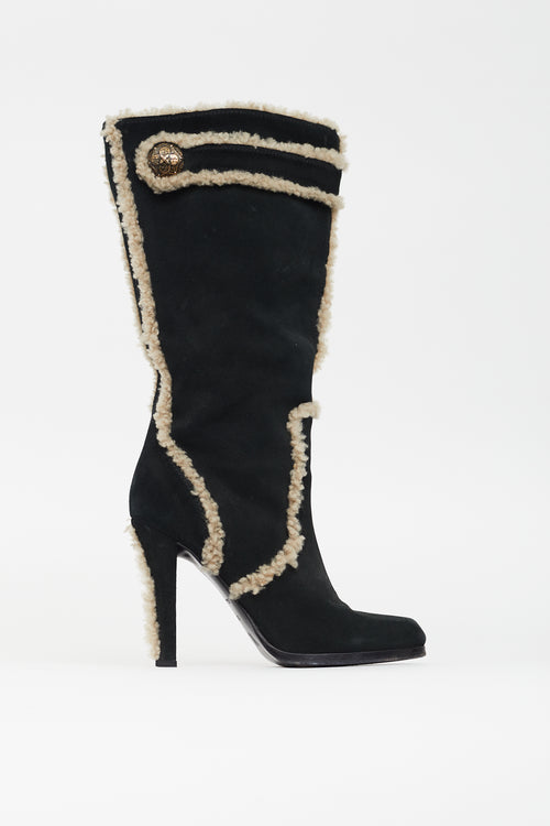 Louis Vuitton Black 
Beige Suede High Heeled Boot