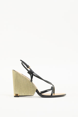 Louis Vuitton Black 
Gold Fame Wedge Sandal