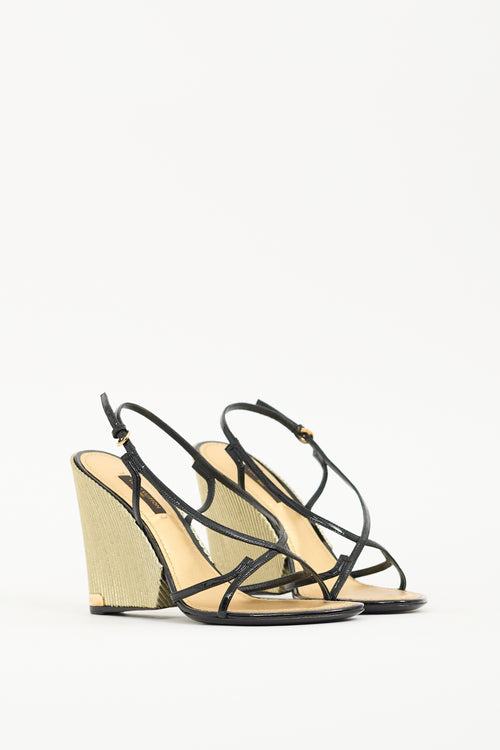 Louis Vuitton Black 
Gold Fame Wedge Sandal