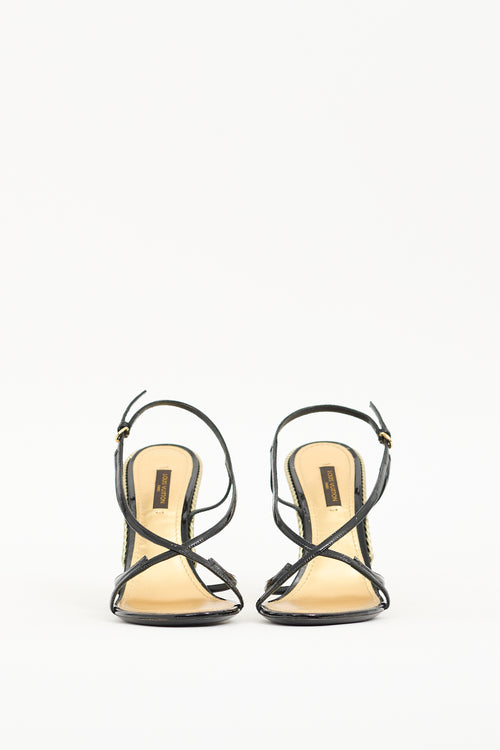 Louis Vuitton Black 
Gold Fame Wedge Sandal