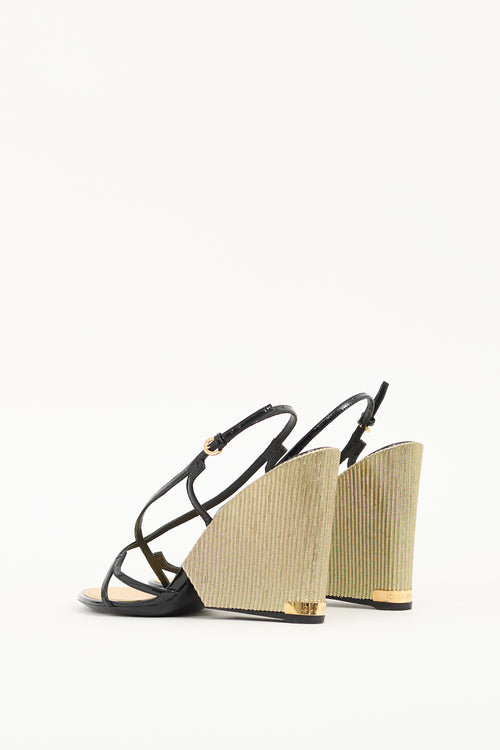 Louis Vuitton Black 
Gold Fame Wedge Sandal