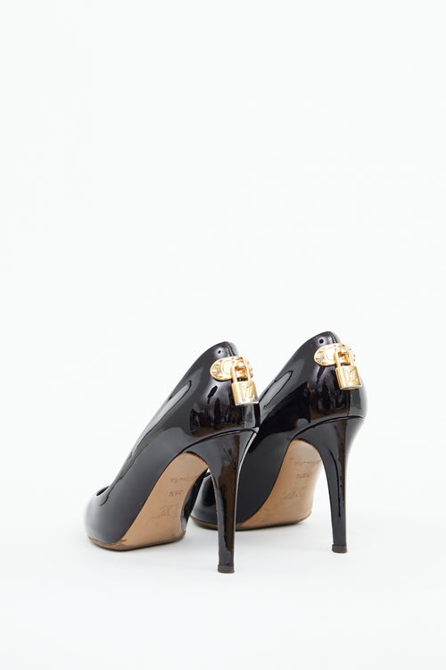 Louis Vuitton Black Patent Padlock Pump