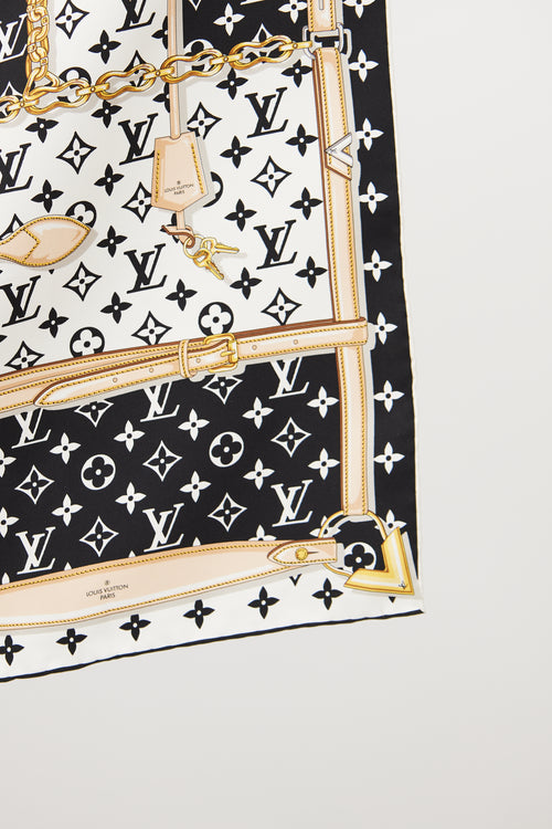 Louis Vuitton Black 
White Monogram Confidential Scarf