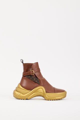 Louis Vuitton Brown 
Gold Leather Archlight Sneaker