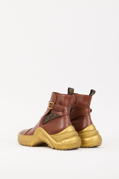 Louis Vuitton Brown 
Gold Leather Archlight Sneaker