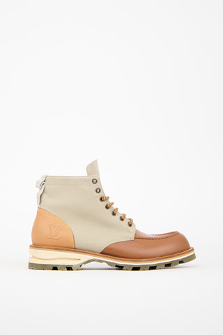 Louis Vuitton Brown Leather 
Taupe Canvas Boot