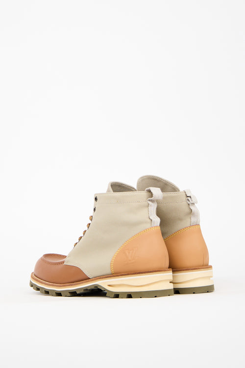 Louis Vuitton Brown Leather 
Taupe Canvas Boot