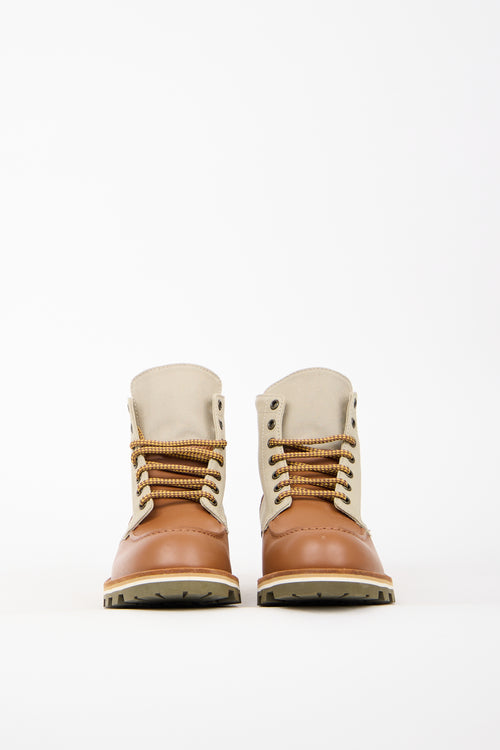 Louis Vuitton Brown Leather 
Taupe Canvas Boot