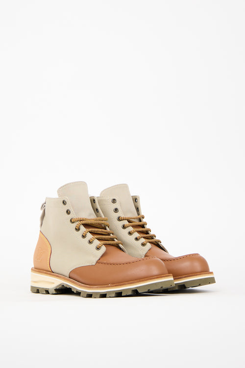 Louis Vuitton Brown Leather 
Taupe Canvas Boot