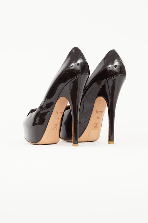 Louis Vuitton Brown Patent Peep Toe Pump