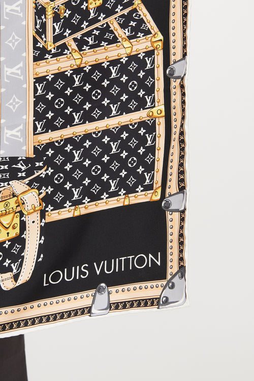 Louis Vuitton Black Carre Lets Go Silk Scarf