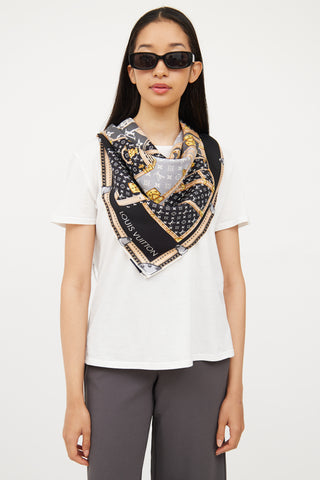 Louis Vuitton Black Carre Lets Go Silk Scarf