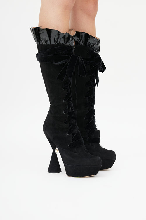 Louis Vuitton Fall 2009 Black Suede Cancan Knee High Boot